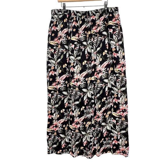 Style & Co Black Tropical Printed Flowy Pull On Midi Hi-Lo Layered Skirt L - Picture 3 of 13